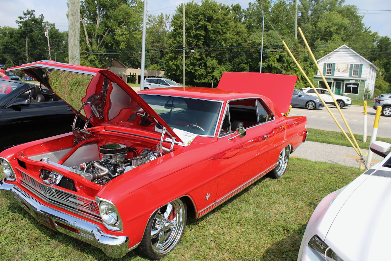 1960s Chevrolet Nova SS, red, hood open side view