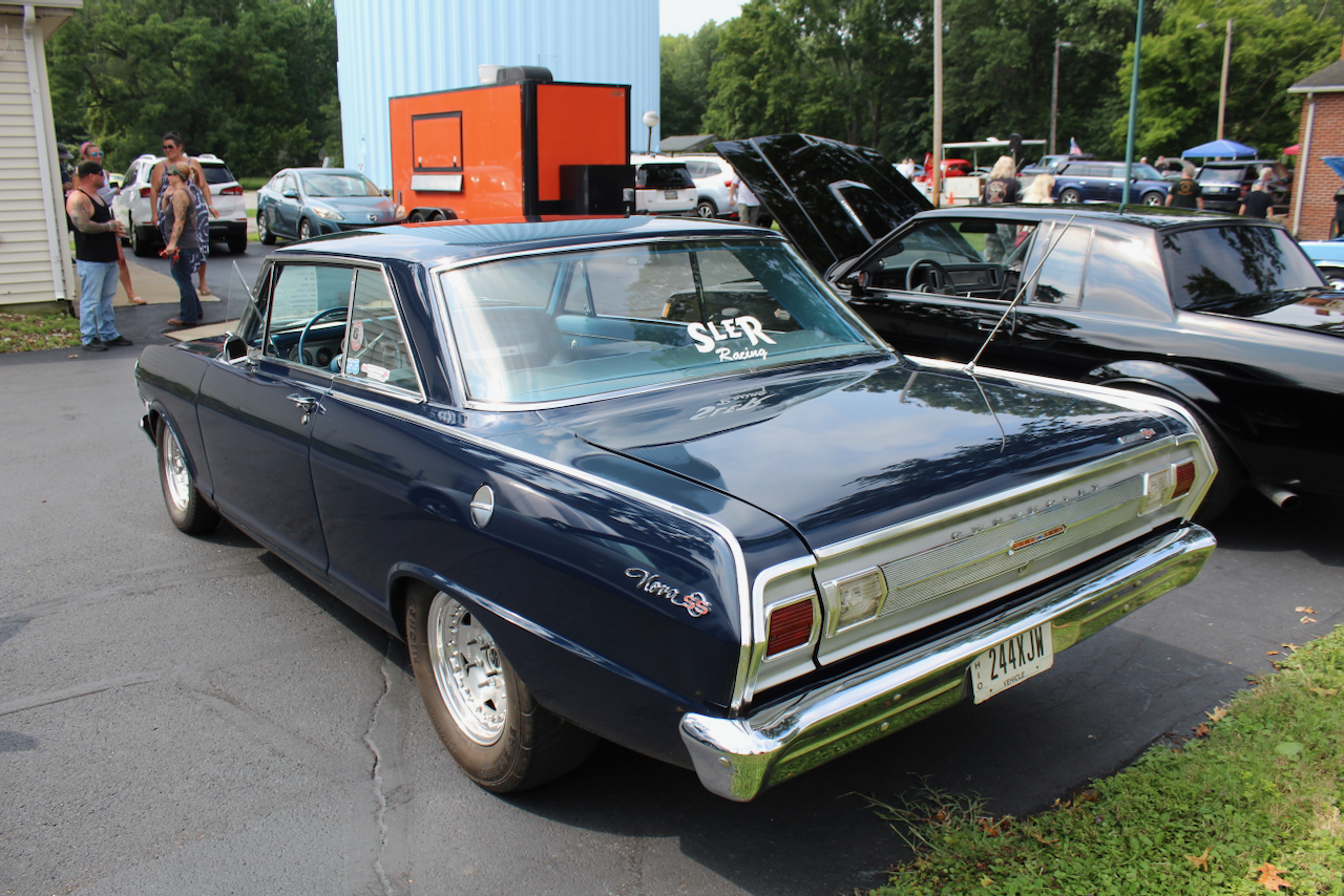 1960s Chevrolet Nova SS, dark blue, rear three-quarter view