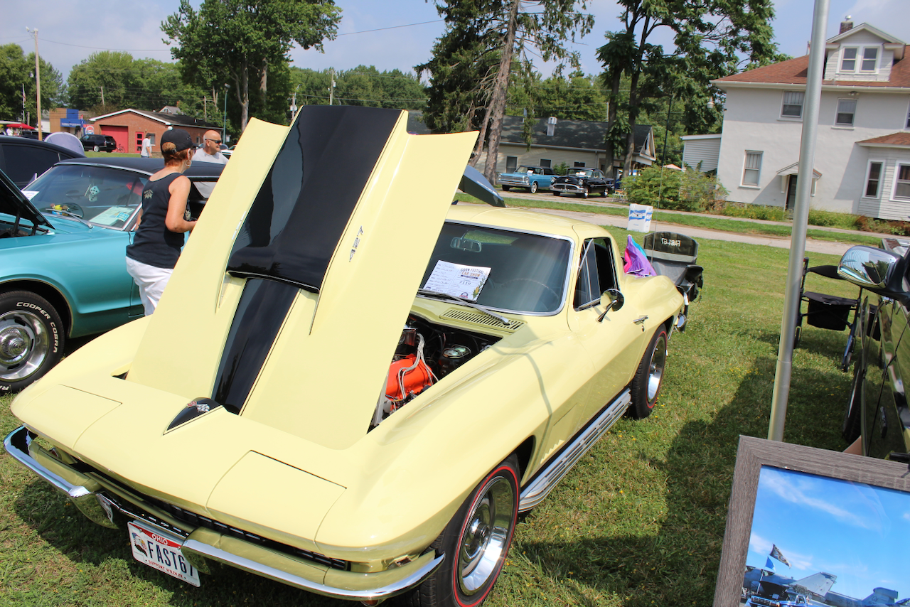 1963 Chevrolet Corvette split-window coupe, pale yellow, hood open front view