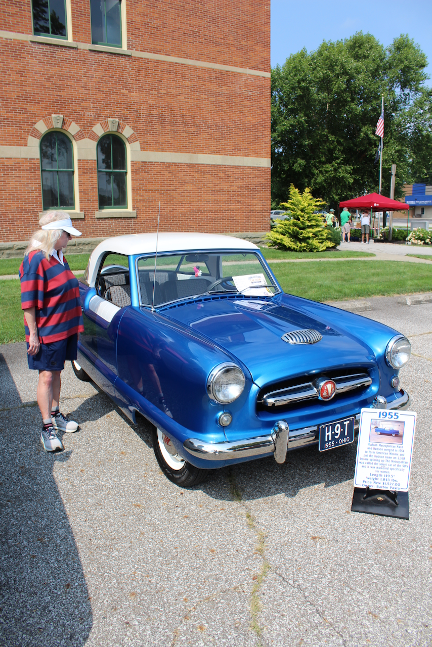1955 Hudson Metropolitan Nash, blue and white, portrait orientation side view